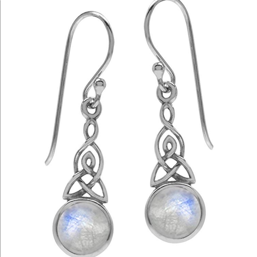 Natural Moonstone 925 Silver Tri Celtic Earrings